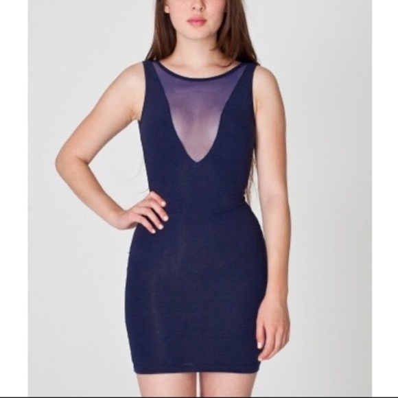 American Apparel navy blue deep V mesh dress - Picture 1 of 6